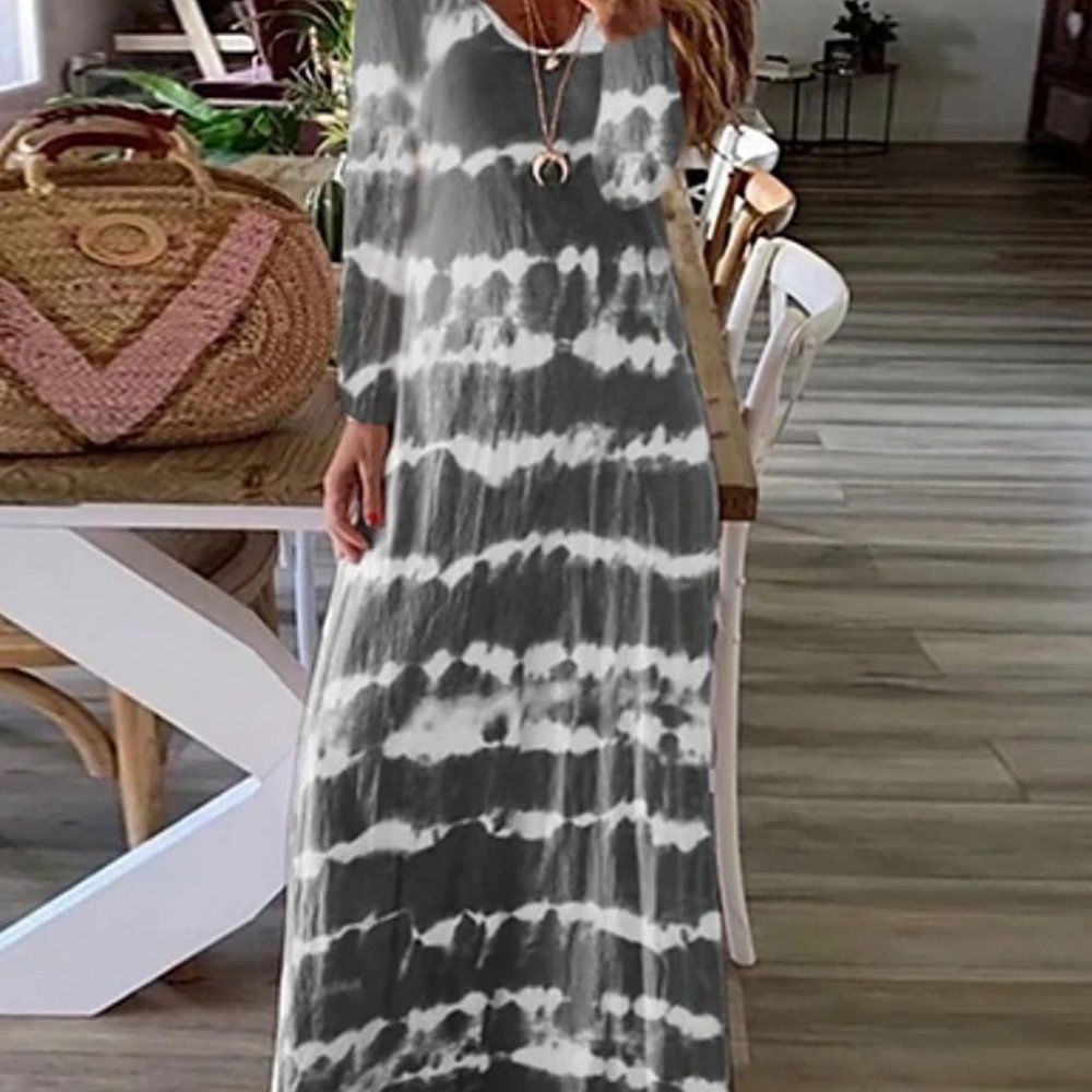Womens Gray/White Maxi Dress